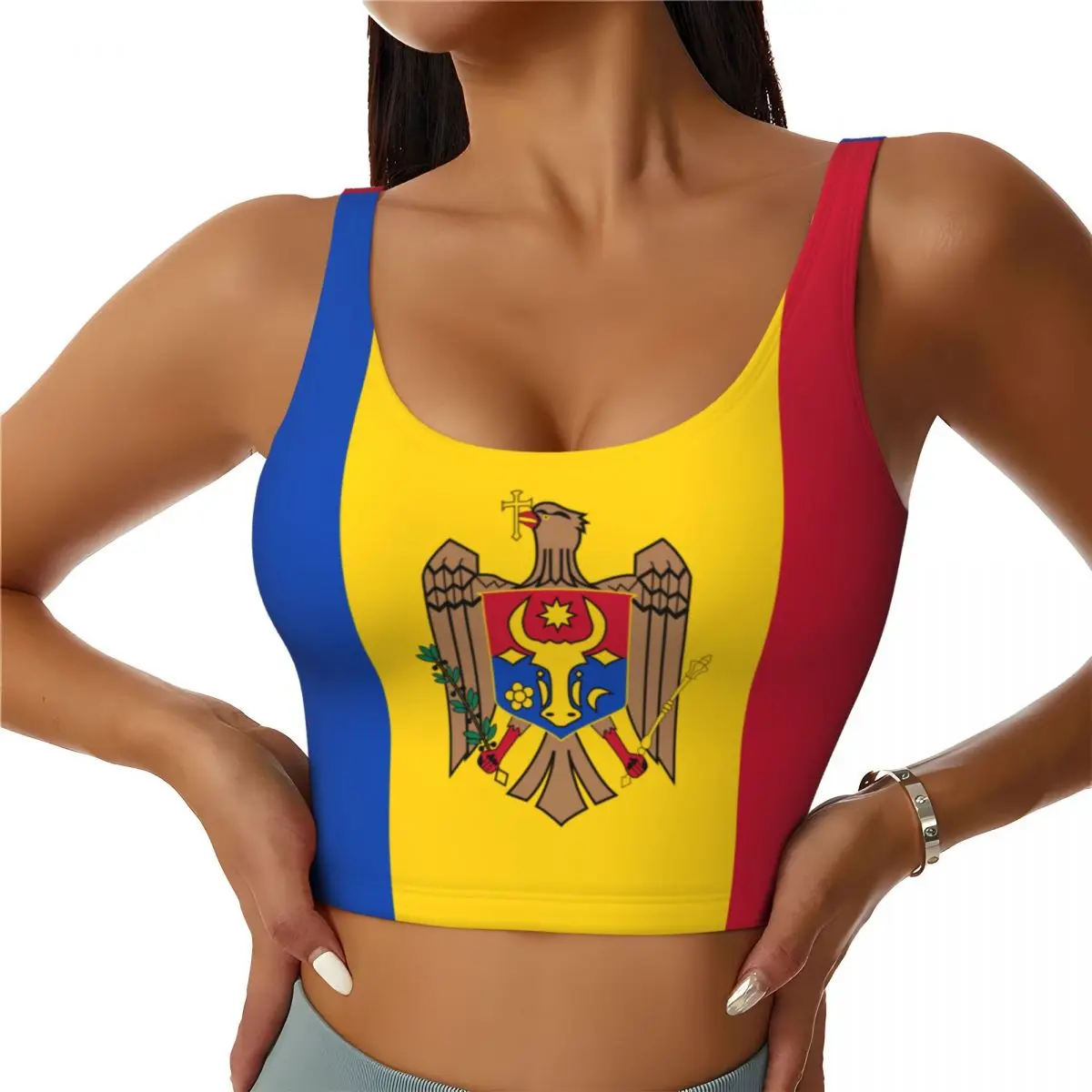 Yoga Fitness Women - Moldova Flag Basic Tops Women Samba