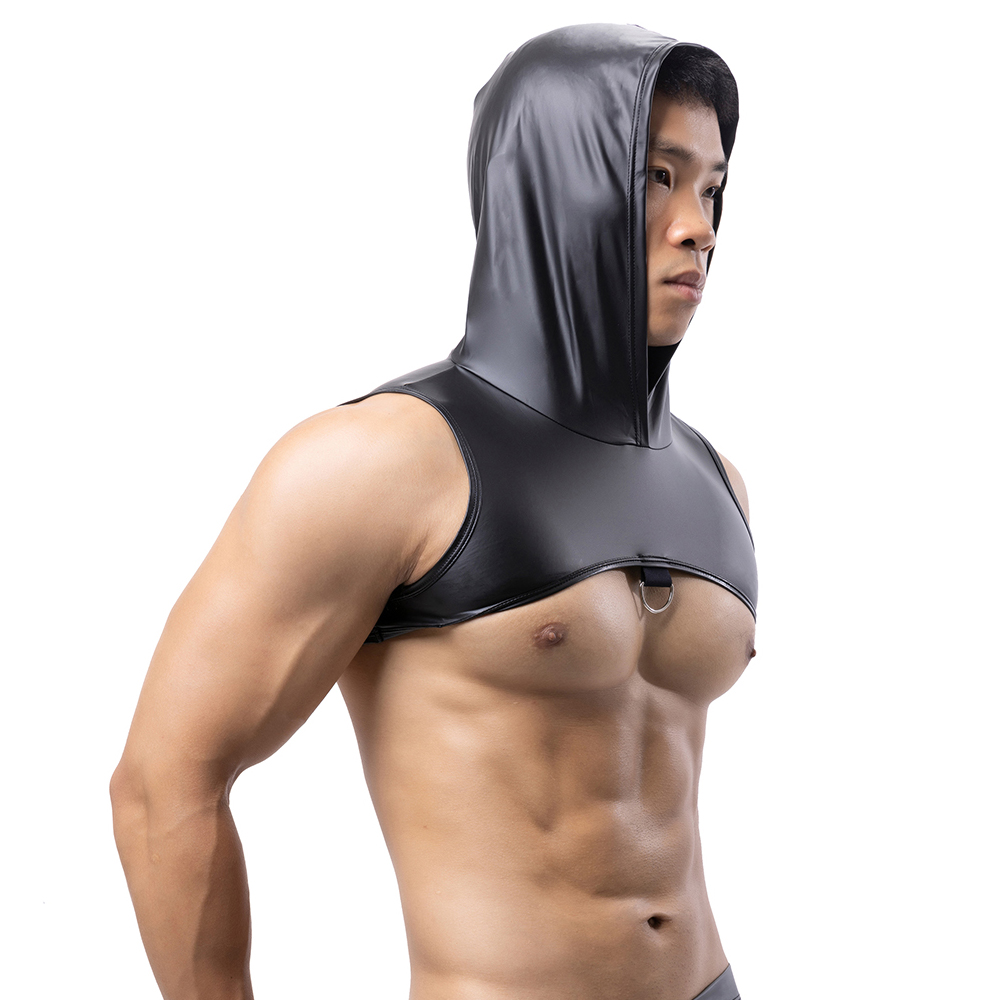 Gymnastics Rings - Men Faux Leather Hooded Fitness Tank