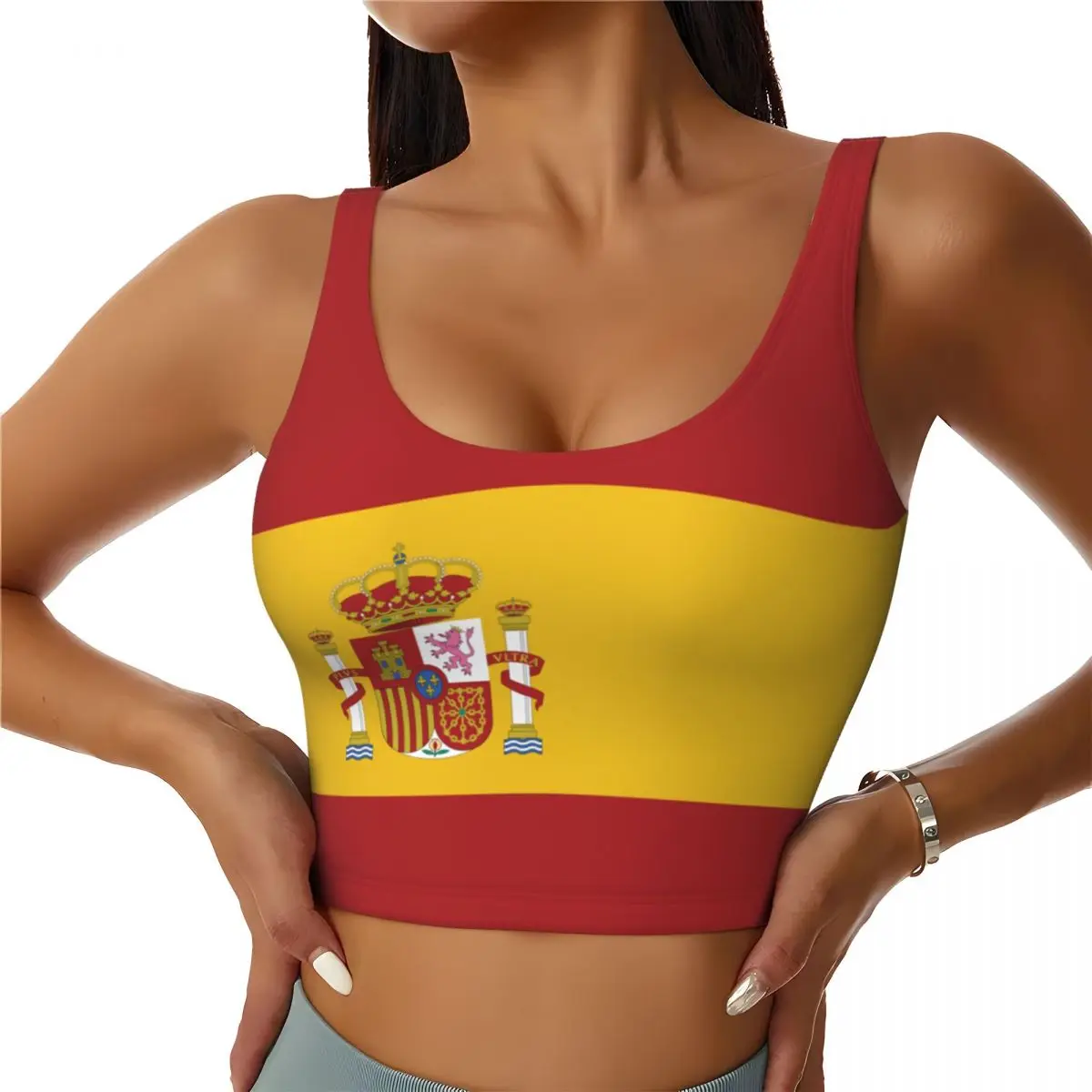 Yoga Fitness Women - Spain Flag Basic Tops Women Samba