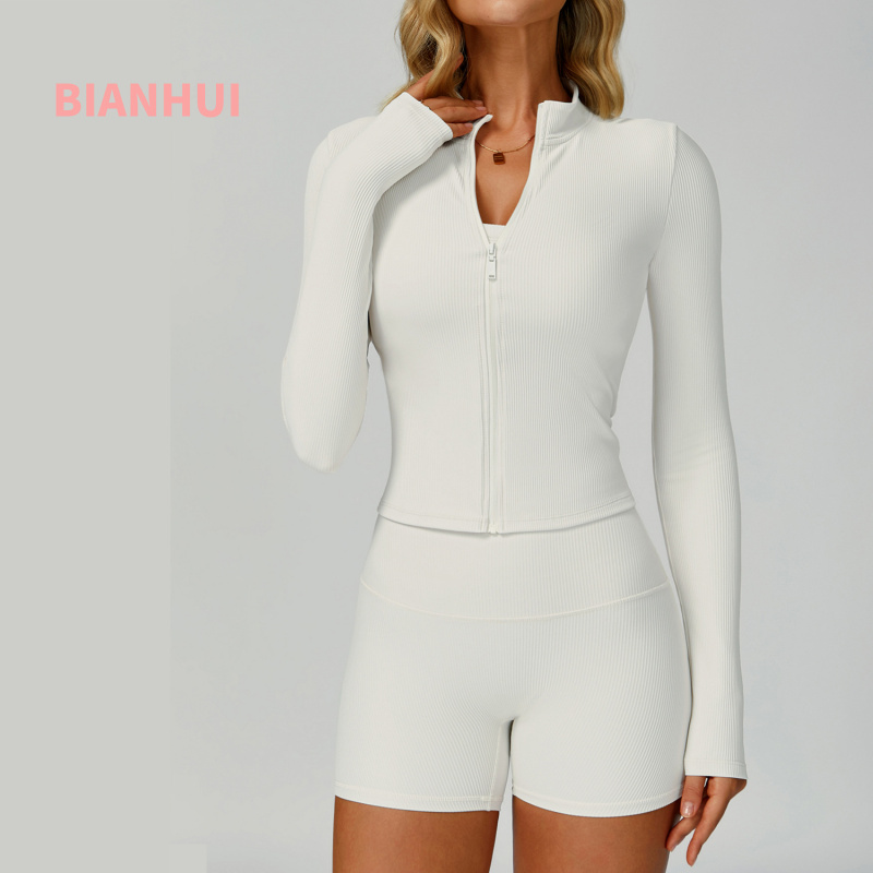 BIANHUI Threaded Stand Collar  - Yoga Fitness Jacket ulasan dan harga